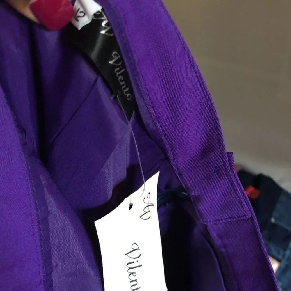 Vintage Tuxedo Style Purple Black Leather Midi Skirt 12